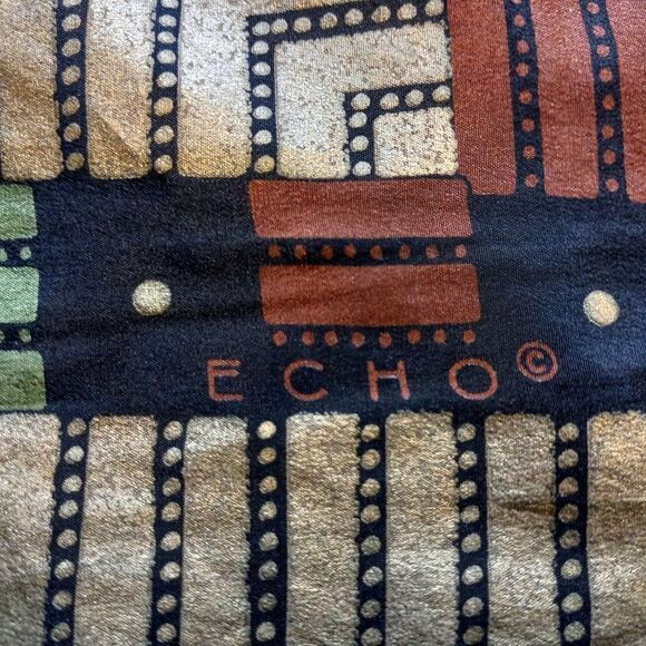 Vintage Echo Geometric Metallic MultiBordered Silky/Stiff Scarf Cottagecore Chic - Picture 3 of 7